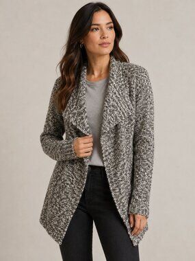 Eileen Fisher System Sweater Large Organic Cotton Alpaca Open Gray Cardigan